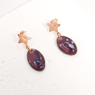 Cercei Purple Drop din portelan, realizati manual